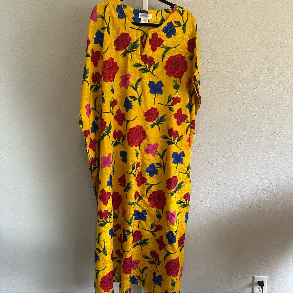 Vintage Fundamentals MuMu Kaftan Floral Yellow Maxi Dress